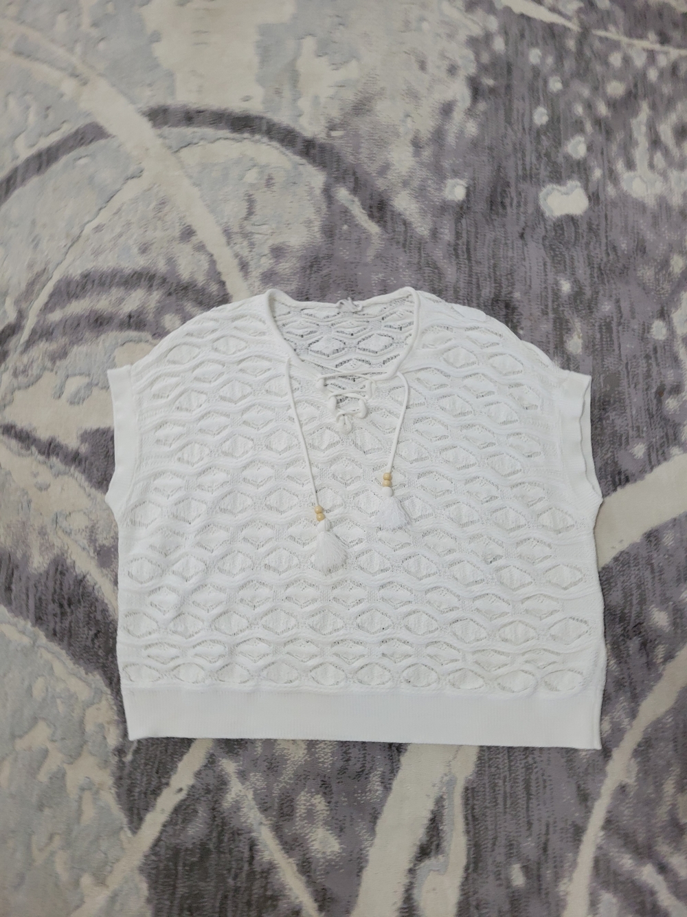 Tribal Jeans Women's White Lace-Knit Lace-Up Pullover Top Size L